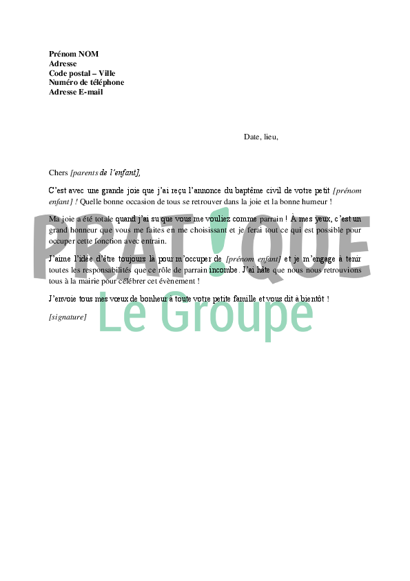 Lettre demande parrain