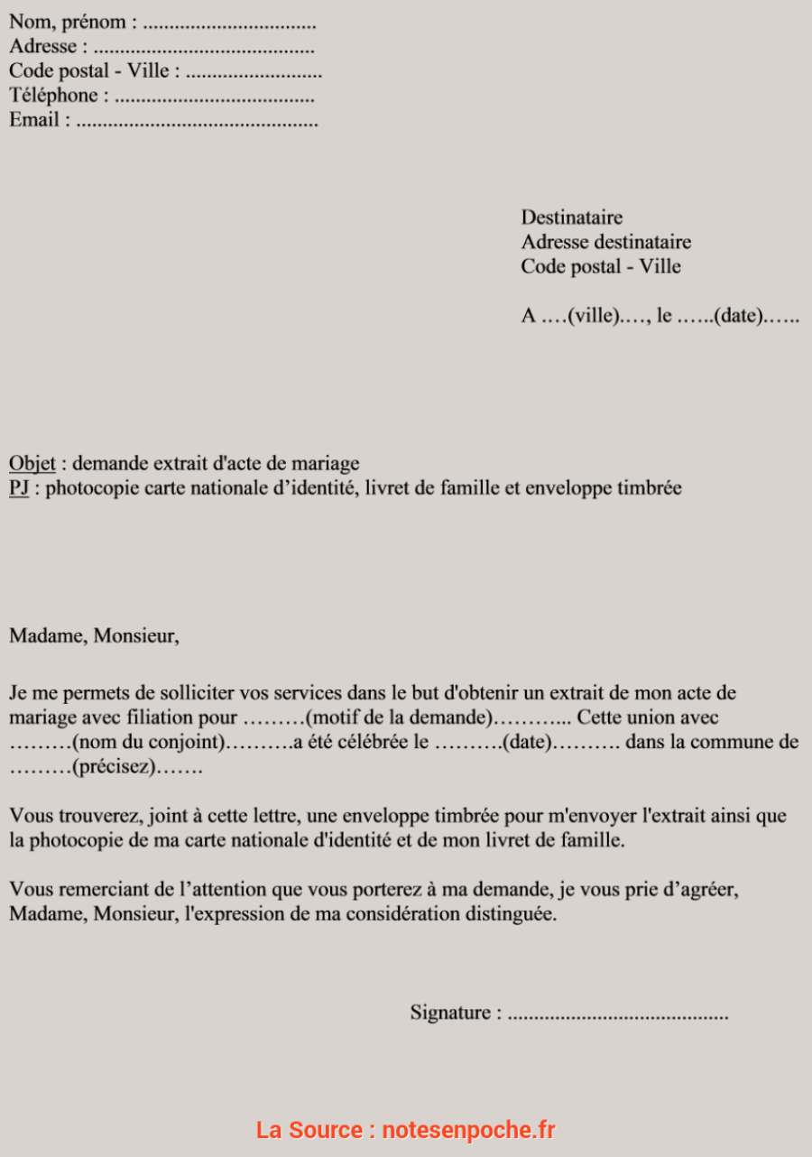 Lettre demande mariage mairie