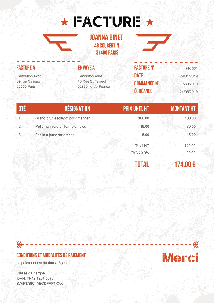 Exemple de facture traiteur