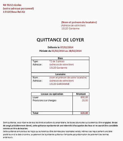 Quittance de loyer vierge pdf - tout degorgement