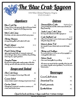 Model menu restaurant word