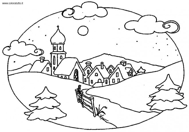 Paysage hiver coloriage