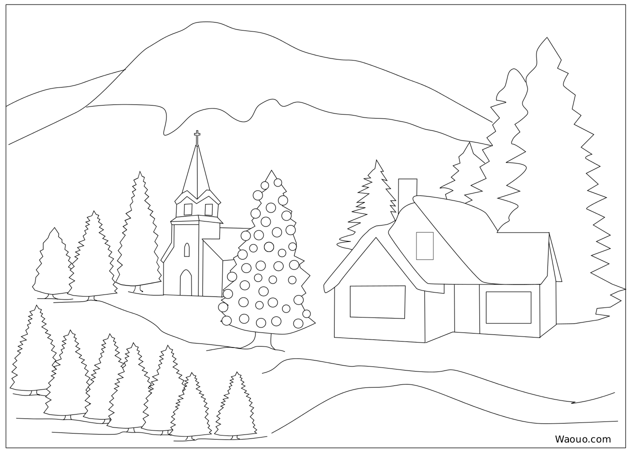 Paysage hiver coloriage