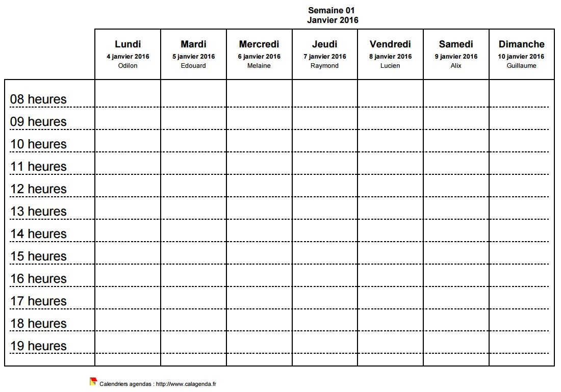 Emploi du temps hebdomadaire vierge à imprimer