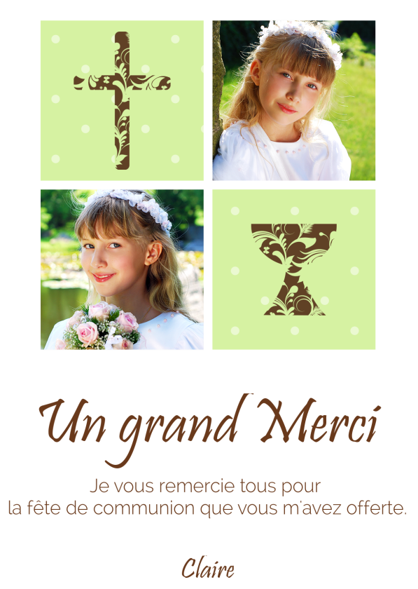 Carte remerciement communion avec photo