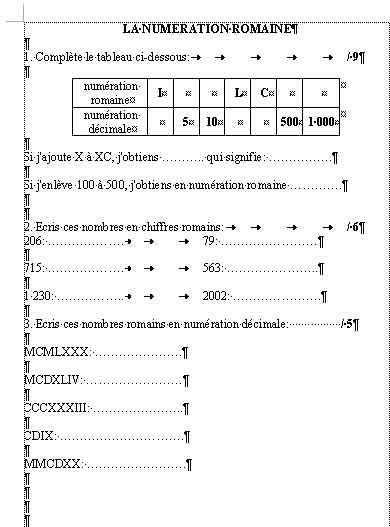 Numération romaine 6ème