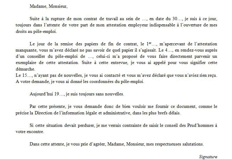 Lettre de mécontentement à son employeur