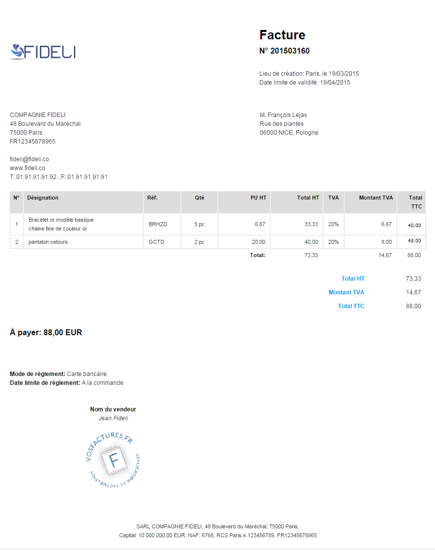 Modèle facture acquittée gratuit