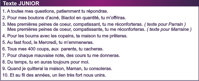 Poeme de marraine pour son filleul